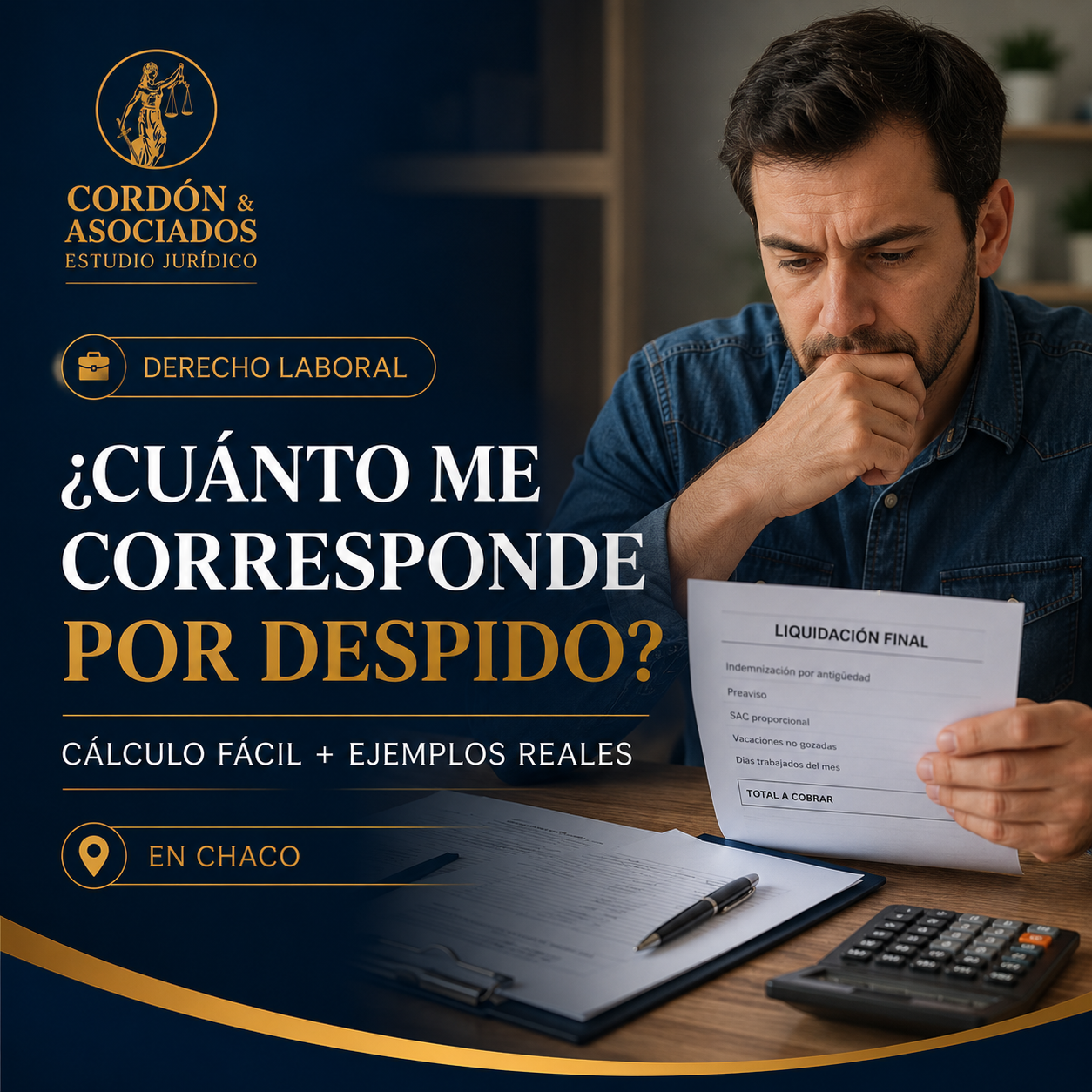 Trabajador preocupado revisando su liquidación final por despido en Chaco